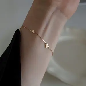Bracelets à breloques simples en argent Sterling Offre Spéciale, chaîne fine, 3 cœurs, bijoux pour femmes et filles, mode 925