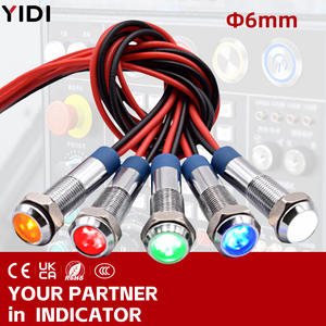 6mm Metall-Kontrollleuchte LED-Lampe Rot Grün Gelb Blau Weiß Flache Signalleuchte mit Kabelanschluss Anzeigeleuchte Instrumententafel - Product Image 1