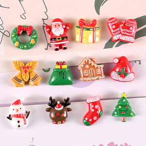 CHENXI Assortiment de breloques en résine à dos plat, style Noël, motifs renne et Père Noël de dessin animé, matériel pour loisirs créatifs - Product Image 1