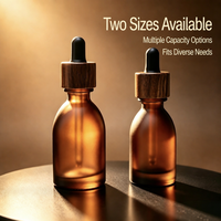 Flacon compte-gouttes en verre ambré givré 30ml 50ml avec protection UV et bouchon en bois – Emballage vide pour huiles essentielles, sérums et cosmétiques