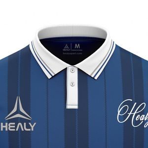 Camiseta de Fútbol Retro Personalizada de Alta Calidad con Cuello Redondo y Botones, Color Azul Oscuro con Rayas, Unisex, 100% Transpirable, Manga Corta - Product Image 3
