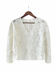 Vendita diretta dalla fabbrica 100% <span class=keywords><strong>in</strong></span> acrilico <span class=keywords><strong>Cardigan</strong></span> bianco solido da donna con <span class=keywords><strong>pizzo</strong></span> solubile <span class=keywords><strong>in</strong></span> acqua maglia aperta sul davanti - Product Image 1