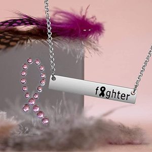 Collier inspirant de sensibilisation au cancer du sein en acier inoxydable guerrier chaîne de combattant cadeau classique pour <span class=keywords><strong>les</strong></span> survivants du cancer - Product Image 1