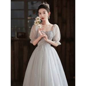 Silver Gray Ball Gown Off The Shoulder Empire Waist Vintage Evening Dress For Birthday Graduation Ceremony - Product Image 4