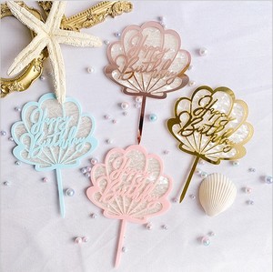 Decoración para Pastel de Cumpleaños Serie Marina, con Conchas y <span class=keywords><strong>Tarjeta</strong></span> de Felicitación en Acrílico con Texto en Inglés - Product Image 1