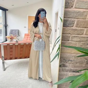 2024 Custom Eid Ramadan Modesty Muslim Elegant Abaya Women Muslim Two Piece Set dress Diamond Shiny Satin Cardigan Islamic Abaya