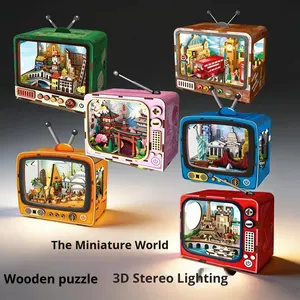 <span class=keywords><strong>Puzzle</strong></span> 3D en bois transfrontalier, miniature de télévision, monde miniature, jouet d'assemblage artisanal, ornement culturel et créatif, cadeau - Product Image 2