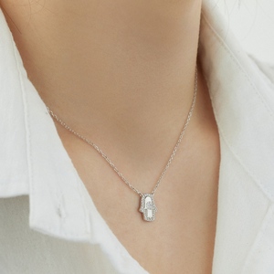 Collar con Colgante de Amuleto de Ojo Turco Azul, Diseño de Mano de Fátima, en Plata de Ley 925 con Baño de Rodio y Oro, con Circonita 5A, de Dylam Delicate - Product Image 5