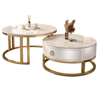 Table basse de salon de luxe avec plateau en pierre frittée et structure en métal doré, faible MOQ, OEM