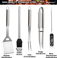 Juego de Utensilios para Asar, Juego de Accesorios para Barbacoa con Termómetro, Juego de Parrilla de Acero Inoxidable en Estuche para Exteriores