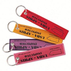 Custom Jet Keychain Embroidered Logo Twill Fabric Anime Woven Label Custom Size Promotional Brand Key Tag Decoration Gifts - Product Image 1