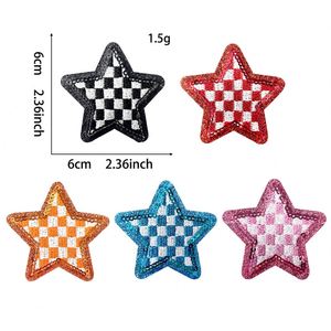 Iron on Glitter Edge Sequin Embroidery Checker Heart <b>Star</b> Leopard Print <b>Lighting</b> Patch for Hat Hoodies Decoration - Product Image 2
