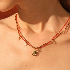 Collane di Moda Daidan <span class=keywords><strong>con</strong></span> <span class=keywords><strong>Perline</strong></span> in Ottone, Agata Rossa <span class=keywords><strong>e</strong></span> Tormalina Nera, Motivi Luna, Stella <span class=keywords><strong>e</strong></span> Sole - Product Image 5