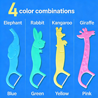 Bâtonnets de soie dentaire pour enfants en forme d'animaux mignons (4 couleurs) – Bâtonnets de soie dentaire amusants et faciles pour enfants – Soie dentaire au charbon de bois – Brossettes dentaires
