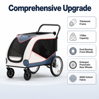 Poussette et chariot pour animaux de compagnie à quatre roues en acier robuste pour animaux de grande taille, chariot pliable portable extra large, capacité de 176 lb