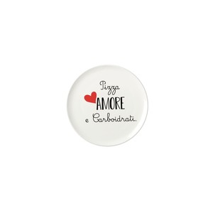 Assiette à pizza en céramique 32 cm avec inscription « Pizza Love » et « Carbohydrates » - Product Image 1