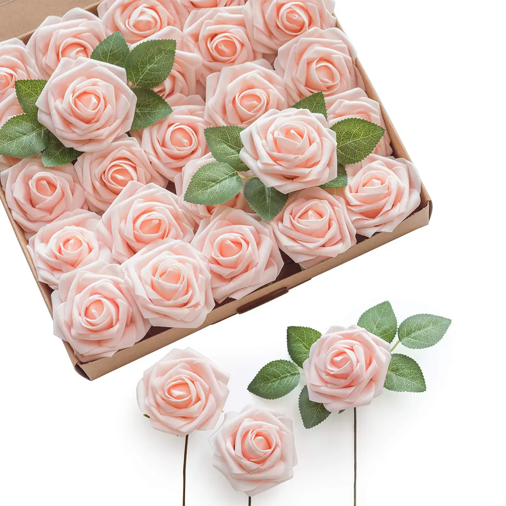 Inunion Artificial Flowers White Roses 50pcs Real Looking Artificial Roses w/Stem for Wedding Bouquets Centerpieces