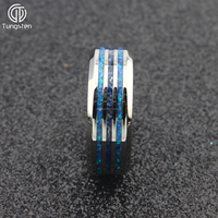 Bague de mariage en titane argenté 8 mm à bords biseautés, incrustation tendance de zirconium cubique, opale bleue et lapis-lazuli, en tungstène pour hommes et femmes
