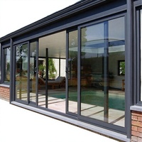 Pintu Geser Kaca Aluminium 4 Panel Berlapis Ganda Desain Grafis Kaca Tempered untuk Eksterior Rumah Villa Amerika