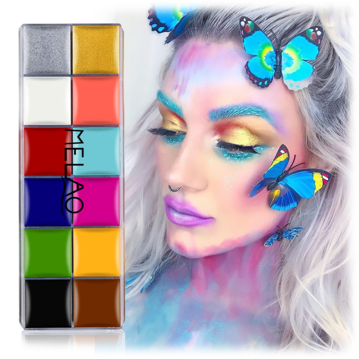 Изготовитель комплектного оборудования, профессиональная 12 видов цветов косметику нетоксичные безопасные на вечеринку в честь Хэллоуина на водной основе Чистка для лица и тела живопись для боди-арта комплект