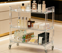 Chariot de bar en acrylique transparent épaissi de 10 mm, 700x500x650 mm, 2 niveaux, roues verrouillables, grande capacité de rangement