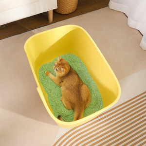 Bac à litière ouvert extra large 57x40x31cm, design carré jaune, pour chatons et chats adultes - Product Image 1