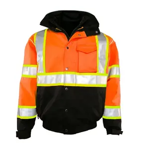 Customized High Visibility Reflective Tape Safety Bomber Jacket Wholesale Waterproof Winter 2 In 1 Safety Jacket