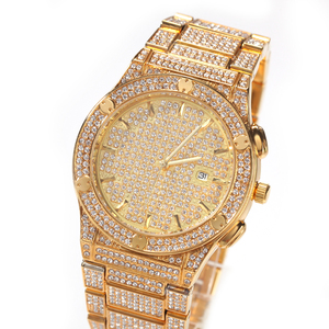Reloj de Moda UWIN Totalmente Helado con Forma Redonda Bling Bling de Dos Tonos para Mujer Hombre Rapero - Product Image 6