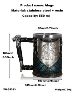 Vaso de Acero Inoxidable con Diseño Creativo de <span class=keywords><strong>Rey</strong></span> Lobo en 3D, Estilo Gótico Punk Inusual, para Fiestas de Vino, Vasos para Beber, Tazas <span class=keywords><strong>Rey</strong></span> del Norte - Product Image 2