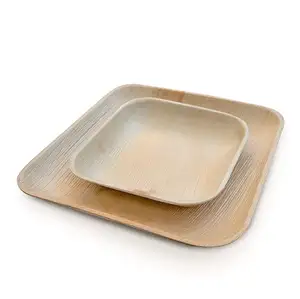 Customised Biodegradable Disposable 2 Piece Tableware Square Palm Leaf Bowls Party Plate