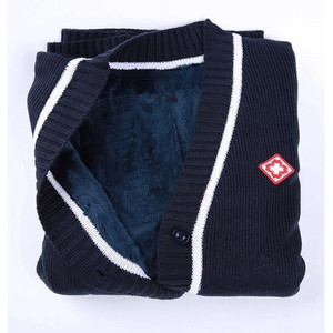 Women's Nurse <b>Cardigan</b> <b>Sweater</b> Wool Knitted Fleece Lined Warm Solid Color Contrast Trim - Product Image 1