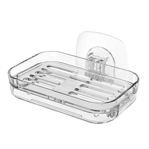 Support mural double couche en PET transparent sans perçage pour savon, avec égouttoir, pour salle de bain ou cuisine - Product Image 1