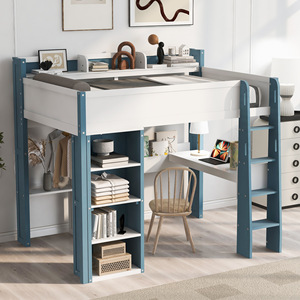 White Loft Bed With Desk And Storage <b>Shelf</b> Multi-Functional Bedroom Study Bed For Children Adults Elderly - Product Image 3