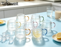 Tasse en verre borosilicate haut de gamme TOPWELL 400 ml avec poignée colorée, style moderne, résistante à la chaleur, passe au micro-ondes, passe au lave-vaisselle