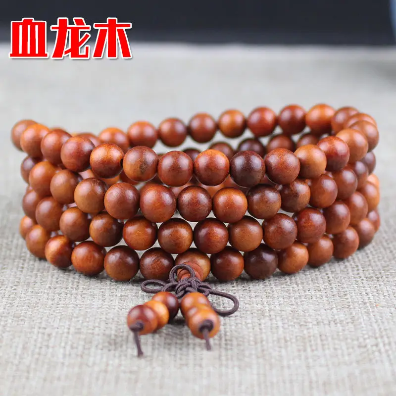 Dragon Blood Gỗ Macrame Trung Quốc Knot Dệt Mala Hạt Vòng Đeo Tay 108 Đức Phật Hạt Cầu Nguyện Dài Mân Côi Tua Vòng Đeo Tay Vòng Cổ