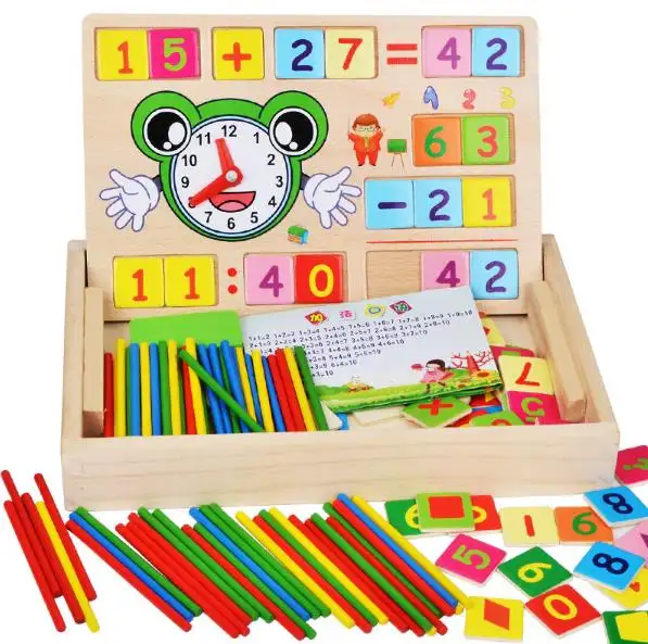 Teaching Drawing Board Multi-Function Montessori Game Digital Accounting Box Educational Wooden Clock Math Toys