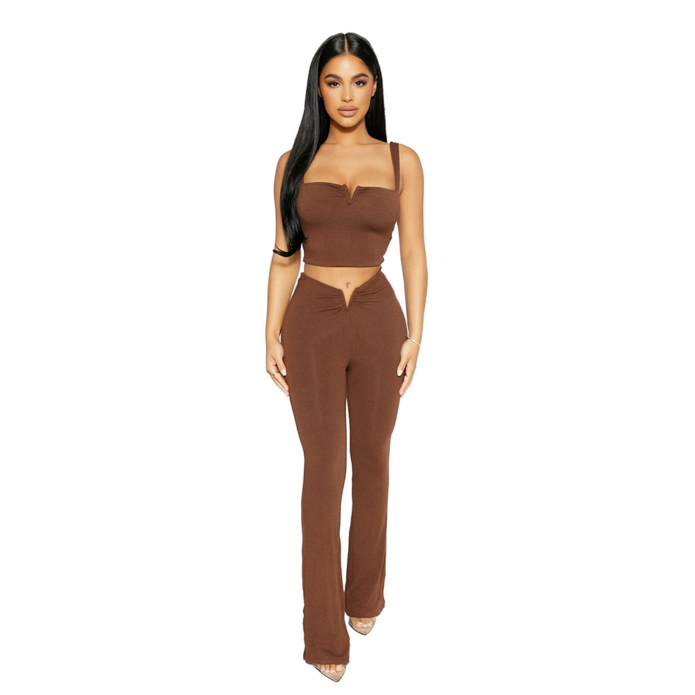 Women'S Micro Elastic Pants Navel Strap Trousers Femme Women Clothing 2021 Summer Leggings And Sleeveless Vest Two Piece Sets