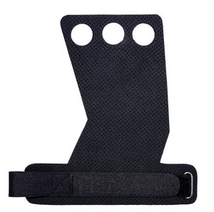 Poignées de gymnastique à 3 trous en cuir et fibre de carbone pour le levage de poids - Product Image 1
