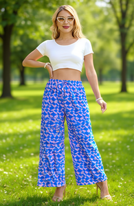 Pantalon large taille haute longueur totale imprimé géométrique en mousseline coupe décontractée pour femme – Idéal été - Product Image 2