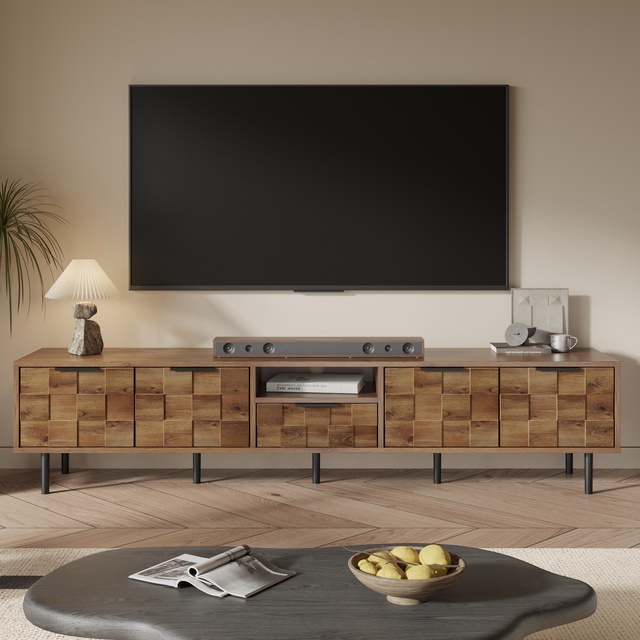 Modern TV Stand for 85 75 65 Inch TV, TV Consoles for Living Room, Entertainment Center Wood TV Media with Storage