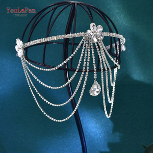 YouLaPan HP763 Coiffe de mariée artisanale avec strass argentés étincelants, bandeau de mariage pour coiffures de mariée - Product Image 1