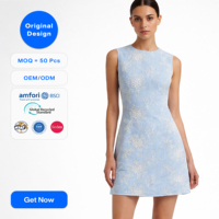 Robe à rayures bleu clair pour femmes, design original SHENGFU, élégante, sans manches, broderie florale, mini robe, robes de luxe pour femmes, OEM