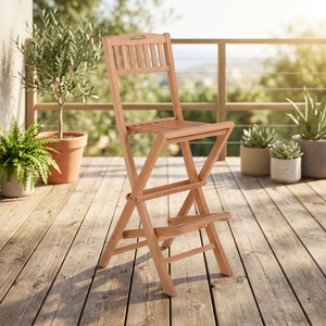 Silla de Bar Plegable de Madera de Teca con Respaldo de Listones y Reposapiés, Muebles Modernos para Exteriores - Product Image 1