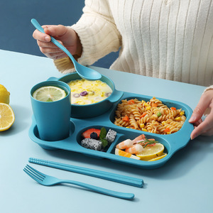 Juego de Platos Compartimentados de Paja de Trigo Younis, 6 Piezas, Vajilla Creativa para Estudiantes, Tazón de Arroz, Palillos, Vaso para Agua - Product Image 2