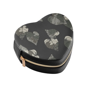 Custom Hawaii Anthurium Design Mini Travel Jewelry <b>Case</b> PU Leather Necklace <b>Earring</b> Box Heart Design Jewelry Organizer With Logo - Product Image 3