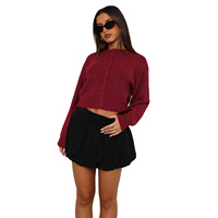 Maßgefertigte Damen-Strickjacke Einfarbig Offene Vorderseite Kurzer Pullover, OEM/ODM Direktvertrieb, Mindestbestellmenge 200 Stück