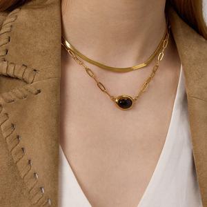 Tendencias 2025 Collar Moderno y Exclusivo de Acero Inoxidable 316L Resistente al Agua y al Deslustre con Ojo de Tigre y Oro Real de 18k para Mujer - Product Image 3