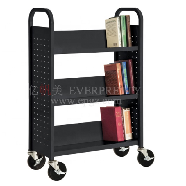 Школьная мебель, Высококачественная двухсторонняя тележка для книг, Мобильная тележка для книг из холоднокатаной стали