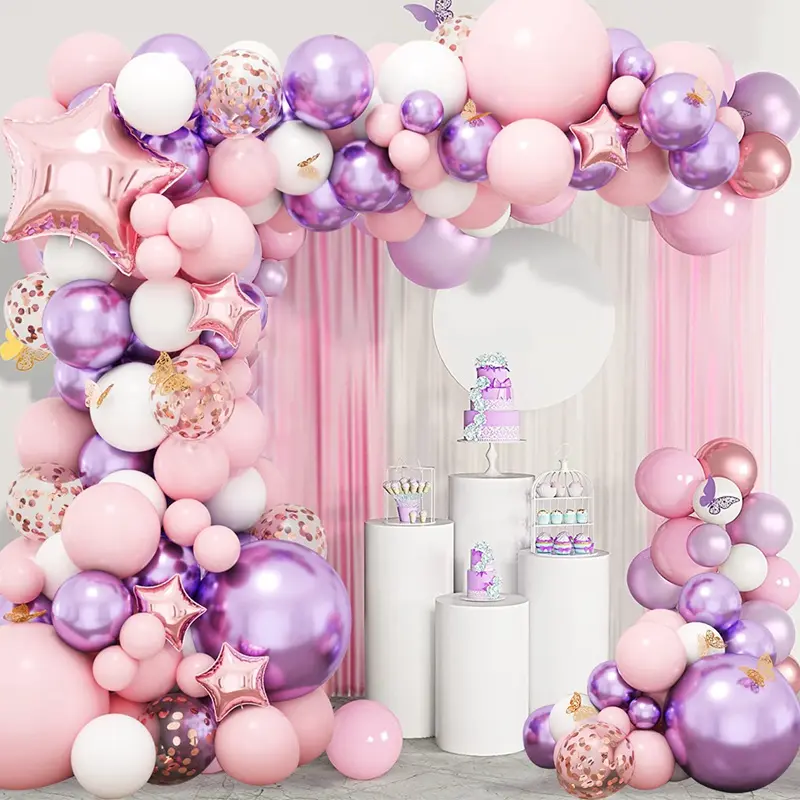 Ballon rose violet Gayrland, Kit d'arche, fournitures de fête de vacances, ballons en aluminium de mariage, fête prénatale, fête d'anniversaire, partie faveurs de décoration
