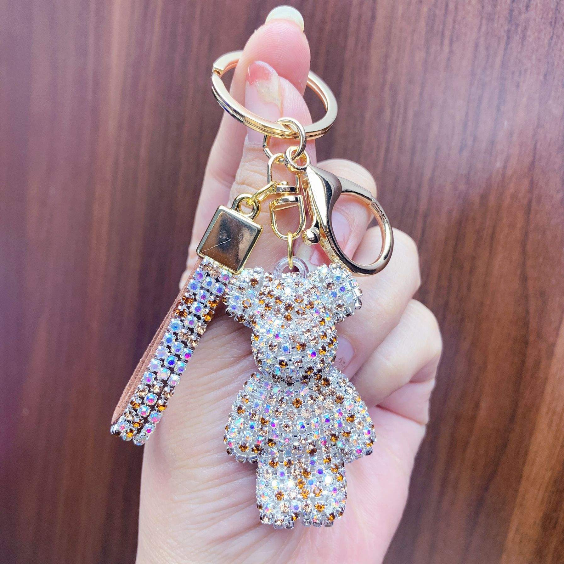 Pink Bling Bear Keychain Pink Crystal Bear Keychains Cute Bling